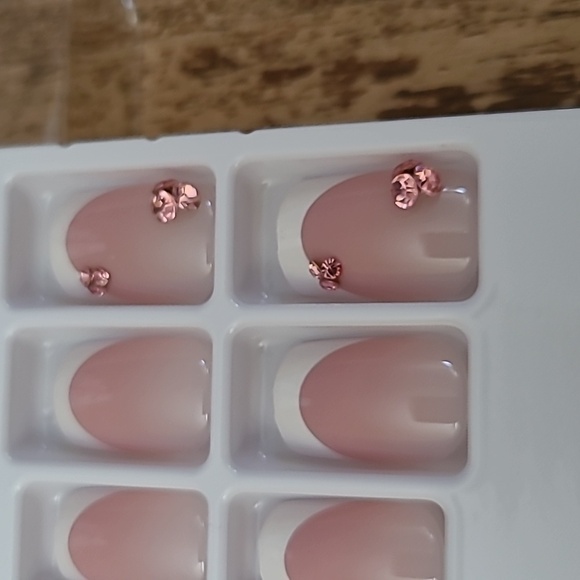 Pink Rhinestone French Manicure Press On Nails - Picture 7 of 13